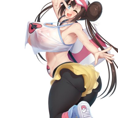 nintendo, pokemon, pokemon bw2, rosa (pokemon), kawahagitei, 1girls, ass, big ass, big breasts, big butt, blue eyes, breasts, brown hair, double bun, female