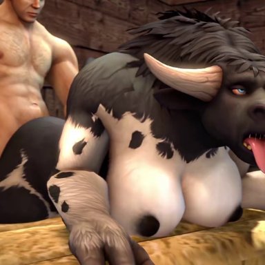 world of warcraft, tauren, batesz, munt works, 1boy, 1girls, ahe gao, anal, anal penetration, anal sex, anthro, anus, areolae, ass, big ass