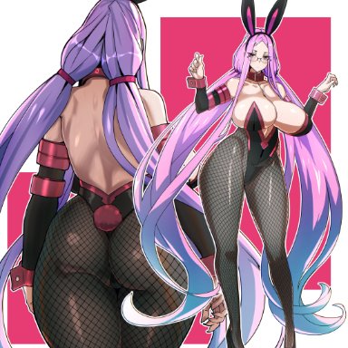 fate/grand order, fate/hollow ataraxia, fate/stay night, fate (series), medusa (fate), medusa (rider) (fate), uc, animal ears, ass, black leotard, breasts, collar, curvy, detached sleeves, fake animal ears