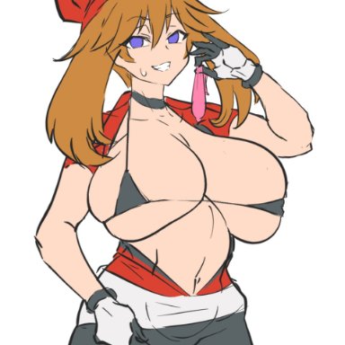 nintendo, pokemon, may (pokemon), dd (artist), bandana, bikini, blue eyes, breasts, brown hair, choker, condom, cum, gloves, hat, huge breasts