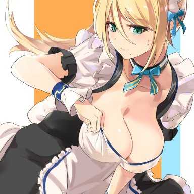 metroid, nintendo, super smash bros., samus aran, tomas (kaosu22), tomasupso2, big breasts, blonde hair, large breasts, maid, maid uniform, nervous, ponytail, shy