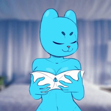 cartoon network, the amazing world of gumball, nicole watterson, norisauce, anthro, areola, big areola, big nipples, blue fur, boob drop, bouncing breasts, breasts, breasts out, bursting breasts, cat ears