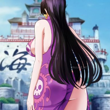 one piece, boa hancock, musaed art, 1girls, ass, big ass, big breasts, big butt, breasts, dress, female, high slit, long hair, purple hair, solo