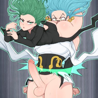 one-punch man, psykos, tatsumaki, afrobull, 1futa, 1girls, ass, balls, ballsack, bubble butt, erect penis, erection, female, futanari, green eyes