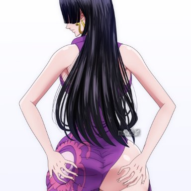 one piece, boa hancock, musaed art, 1girls, ass, back view, big ass, big butt, breasts, dress, earrings, female, female focus, female only, grabbing own ass