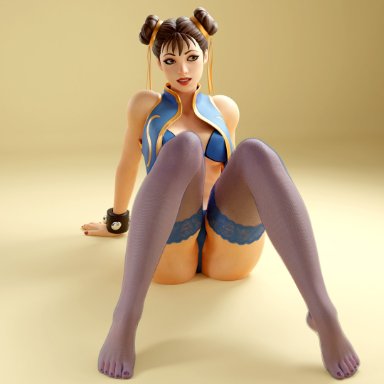 capcom, fortnite, street fighter, chun-li, dpmaker, x redeyes, 1girls, bikini, brown eyes, brown hair, female, female only, fishnet stockings, fishnets, hair bun