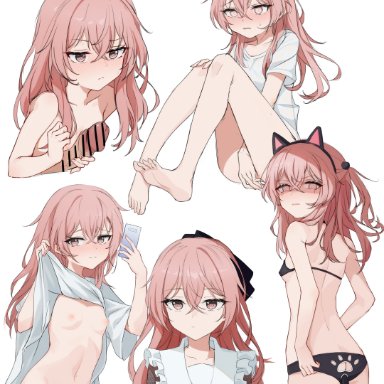 sono bisque doll wa koi wo suru, inui sajuna, yume (454565427), animal ears, ass cutout, barefoot, blush, breasts, cat ears, cat tail, cellphone, cleft of venus, closed mouth, clothes lift, clothing cutout