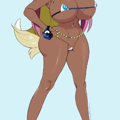 pokemon, pokemon ss, nessa (pokemon), artist request, orangekissess, unknown artist, alternate breast size, alternate hair color, bikini, bimbo, bimbofication, bimbofied, blonde hair, brain drain, breast expansion