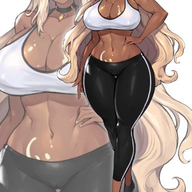 gurimjang, blonde hair, dark-skinned female, dark skin, long hair, sportswear