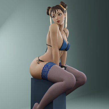 capcom, fortnite, street fighter, chun-li, dpmaker, x redeyes, 1girls, bikini, brown eyes, brown hair, female, female only, fishnet stockings, fishnets, hair bun