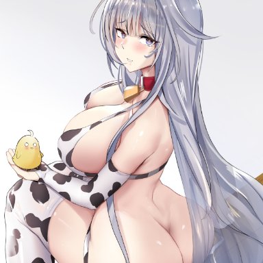 azur lane, manjuu (azur lane), shinano (azur lane), tnolize, animal ear fluff, animal ears, animal print, ass, bare shoulders, bell, bikini, breasts, collar, cow print, elbow gloves