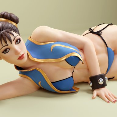 capcom, fortnite, street fighter, chun-li, dpmaker, x redeyes, 1girls, bikini, brown eyes, brown hair, female, female only, fishnet stockings, hair bun, hair buns