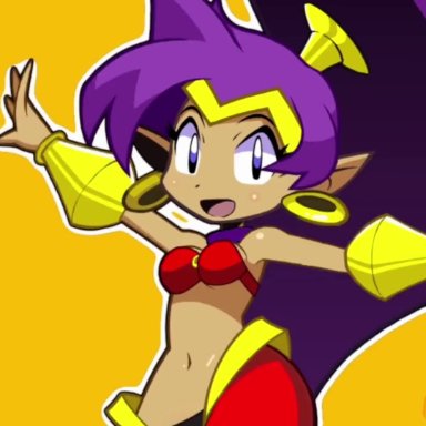 shantae, wayforward, shantae (character), moikaloop, ass cleavage, ass crack, bikini, bikini top, bracelet, bracelets, breasts, butt crack, dancing, earrings, eyelashes