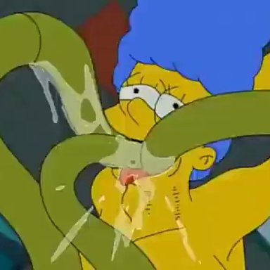 the simpsons, krang, marge simpson, nikisupostat, big belly, egg laying, large ass, milf, sex, stomach bulge, tentacle, tentacle sex, thick thighs, animated, low res