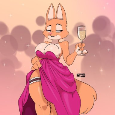 dreamworks, the bad guys, diane foxington, joaoppereiraus, 4 fingers, alcohol, anthro, beverage, breasts, canid, canine, clothed, clothing, clothing lift, container