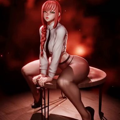 chainsaw man, makima (chainsaw man), rushzilla, ass, big breasts, breasts, bubble butt, busty, female, female focus, female only, hourglass figure, pantyhose, pinup pose, sitting