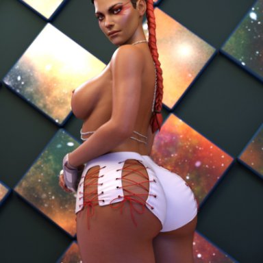 apex legends, loba, r34seeker, 1girls, areolae, ass, back view, bare arms, bare back, bare breasts, bare legs, bare shoulders, bare thighs, big ass, big breasts