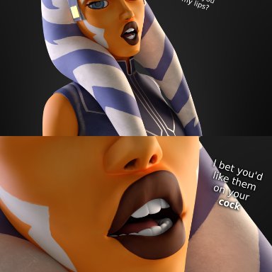 star wars, ahsoka tano, togruta, smitty34, alien, alien girl, dsl, lips, looking at viewer, mouse, open mouth, orange skin, talking to viewer, teasing, 3d