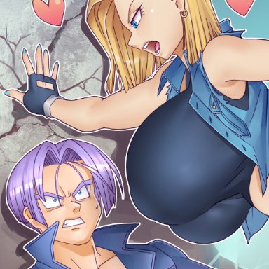 dragon ball, android 18, nauth, nauth le roy, 1girls, blonde, blonde hair, blue eyes, cleavage, curvy, erect nipples, female, gigantic breasts, huge areolae, puffy nipples