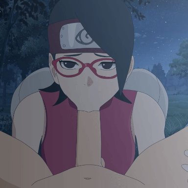 boruto: naruto next generations, naruto, naruto (series), sarada uchiha, solodusk57, 1boy, 1girls, :&gt;=, armwear, ass, big ass, black eyes, black hair, blowjob, bubble ass