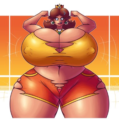 mario (series), mario tennis, princess daisy, minshoko, skullgeist, ass expansion, big breasts, breast expansion, breasts, butt expansion, expansion, hourglass expansion, huge breasts, nipple bulge, ripped clothing