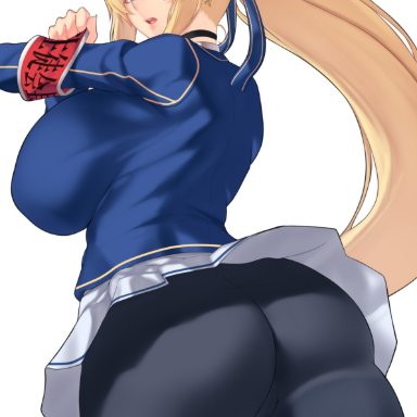 fate/grand order, fate (series), artoria pendragon, aster crowley, 1girls, ass, big ass, big breasts, blonde hair, breasts, female, female focus, hair ribbon, huge ass, huge breasts