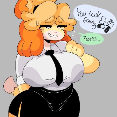 animal crossing, digby (animal crossing), isabelle (animal crossing), dork boi, lewd dorky, big breasts, female, implied incest, incest, siblings, tagme