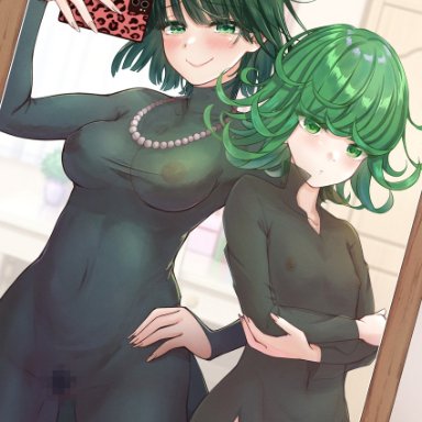 one-punch man, sono bisque doll wa koi wo suru, fubuki (one-punch man), fubuki (one-punch man) (cosplay), inui sajuna, kitagawa marin, tatsumaki, tatsumaki (cosplay), 2girls, areola, areolae, big breasts, blush, cellphone, clothed