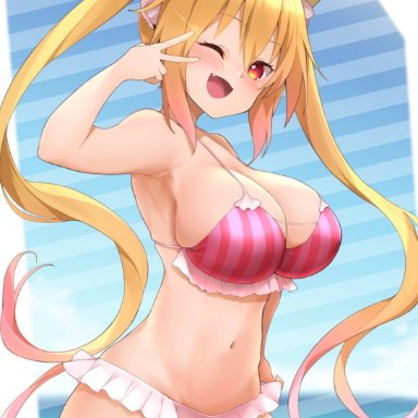 miss kobayashi's dragon maid, tohru (dragon maid), jampen, 1girls, big breasts, bikini, female, solo, swimsuit, tagme