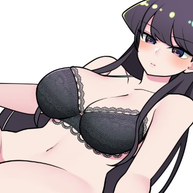 komi-san wa komyushou desu, komi shouko, bellupup, 1girls, big breasts, black bra, black eyes, black hair, bottomless, bra, breasts, cleavage, female, female only, long hair