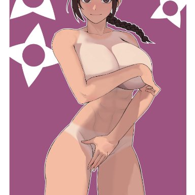 naruto, naruto: the last, naruto (series), naruto shippuden, tenten, princess paizuri, athletic, athletic female, bare shoulders, braid, braided ponytail, brown eyes, brown hair, busty, cleavage