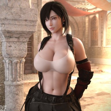 final fantasy, tifa lockhart, rude frog, 1girls, black hair, breasts, cleavage, female, female only, large breasts, red eyes, solo, 3d, absurd res, hi res