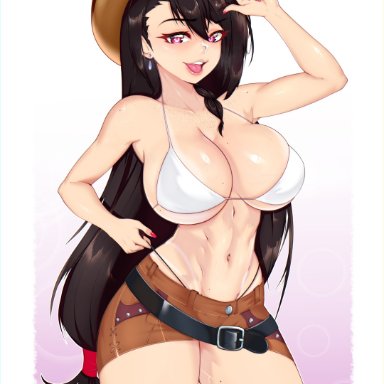 final fantasy vii, square enix, tifa lockhart, darkmoney1, 1girls, bikini, black hair, breasts, cowboy hat, female, female only, large breasts, long hair, white bikini, 2022