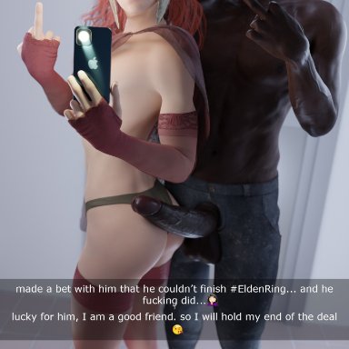 elden ring, fromsoftware, snapchat, malenia blade of miquella, tscd rendering, 2boys, bathroom, betting, big penis, black body, cosplay, crossdressing, femboy, femboy on male, helmet