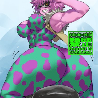 my hero academia, mina ashido, shosho oekaki, 1girls, armpits, ass, big ass, big breasts, big butt, black sclera, breasts, eye contact, female, female focus, female only