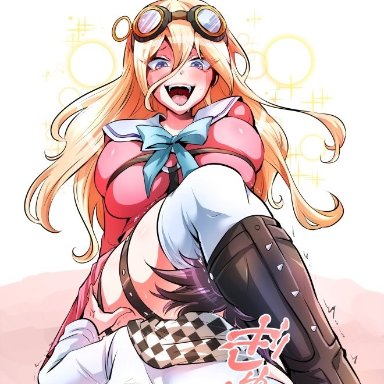 danganronpa, danganronpa v3, new danganronpa v3, iruma miu, kokichi ouma, ouma kokichi, 1boy, 1girls, blonde hair, blue eyes, boots, bow, breasts, choker, choking