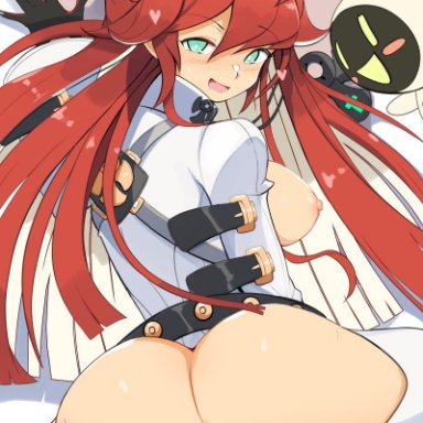 arc system works, guilty gear, jack-o' valentine, jellcaps, 1girls, ass, ass focus, ass shot, back, back view, blonde hair, bodysuit, breasts, breasts out, bubble butt