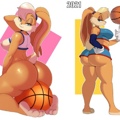 looney tunes, space jam, space jam: a new legacy, warner brothers, lola bunny, sssonic2, 1girls, :3, animal ears, areola, areolae, ass, ass focus, barefoot, basketball