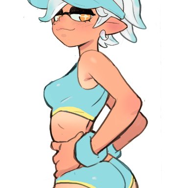 nintendo, splatoon, marie (splatoon), nagrolaz, 1girls, alternate outfit, clothed, clothing, female, fully clothed, hands on hips, small breasts, smug, solo, tan skin