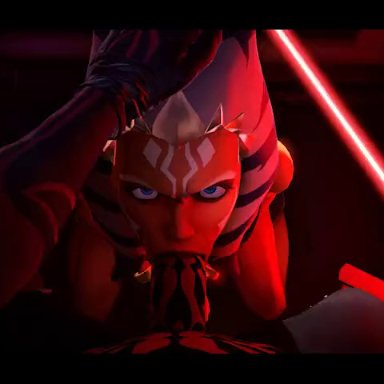 star wars, ahsoka tano, darth maul, togruta, froggysfm, 1boy, 1boy1girl, 1girls, angry, angry fellatio, arms behind back, big breasts, blowjob, disgrace, dubious consent