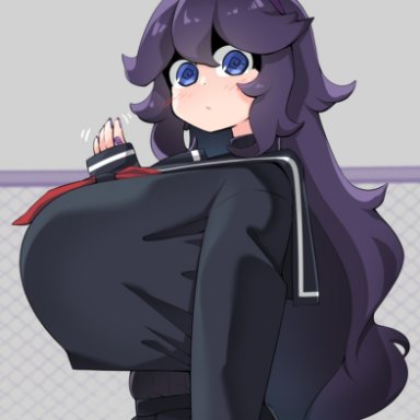 game freak, nintendo, pokemon, hex maniac, toudori, big breasts, blue eyes, blushing at viewer, breasts, clothed, headband, huge breasts, long hair, looking at viewer, painted nails