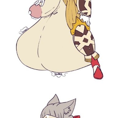 xenoblade (series), xenoblade chronicles 2, nia, nia (xenoblade), gothmeup, 1futa, autofellatio, balls, belly, belly bulge, belly inflation, big belly, burp, burping, cat ears