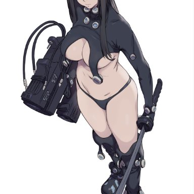 gantz, naruto, naruto: the last, naruto (series), naruto shippuden, shounen jump, hyuuga hinata, artist request, 1girls, armor, belly button, black hair, black panties, black thong, boots