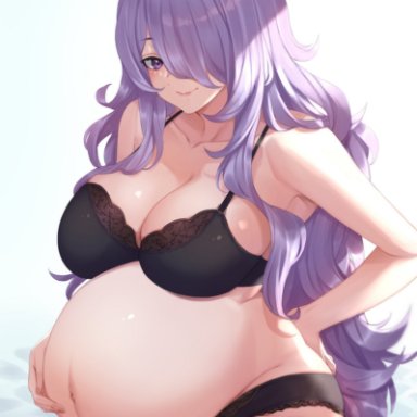 fire emblem, fire emblem fates, camilla (fire emblem), ritdelba, big breasts, black bra, black legwear, black panties, black thighhighs, bra, breasts, cleavage, female, female only, hair over one eye