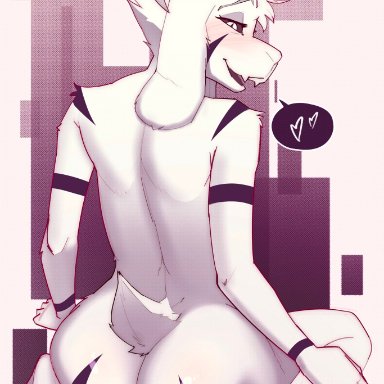 undertale, asriel dreemurr, asriel dreemurr (god form), desertkaiju, ass, big ass, blush, femboy, furry, girly, heart, looking at viewer, looking back, male, male only