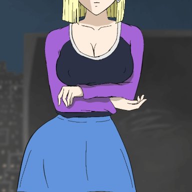 dragon ball, android 18, chuchozepa, 1girls, blonde, blonde hair, blue eyes, bouncing breasts, cameltoe, cleavage, curvy, erect nipples, female, huge areolae, huge ass