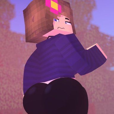 minecraft, jenny belle, drispysik, 1girls, adult, ass, big ass, big butt, blue eyes, brown hair, clothed female, female, female only, flower, flower in hair