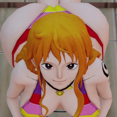 one piece, shounen jump, nami, kishi, 1girl, 1girls, ass, ass shake, bare shoulders, bikini, breasts, female, female only, from above, from behind