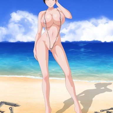 naruto, naruto: the last, naruto (series), naruto shippuden, tenten, chrisfv, 1girls, adapted costume, almost naked, bare arms, bare legs, bare thighs, barefoot, barely clothed, beach