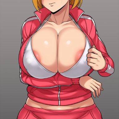 dragon ball, android 18, jmg, 1girls, blonde, blonde hair, blue eyes, cameltoe, cleavage, curvy, erect nipples, female, huge areolae, huge ass, huge breasts